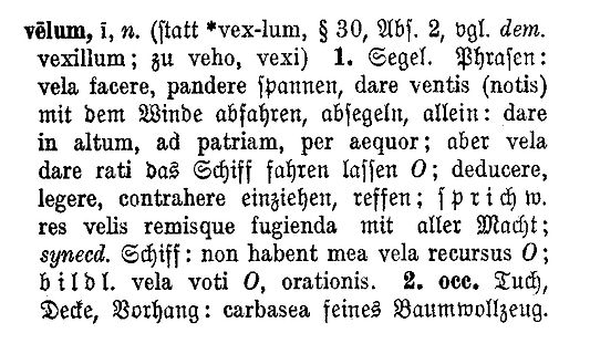 Lexikoneintrag zum lateinischen Wort velum