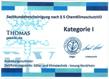 Sachkundebescheinigung nach § 5 ChemKlimaschutzVO