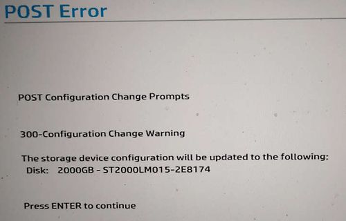 Abfotografierter Computerbildschirm mit POST Error Meldung