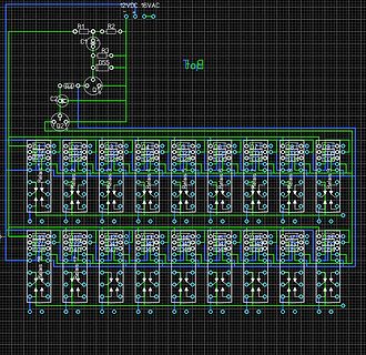 PCB-Layout mit Relais-Matrix und Spannungsversorgung