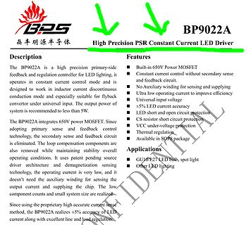 Datenblatt des BP9022A LED-Treibers