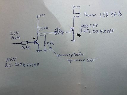 Handgezeichneter Schaltplan zur PWM-Steuerung einer RGB-LED