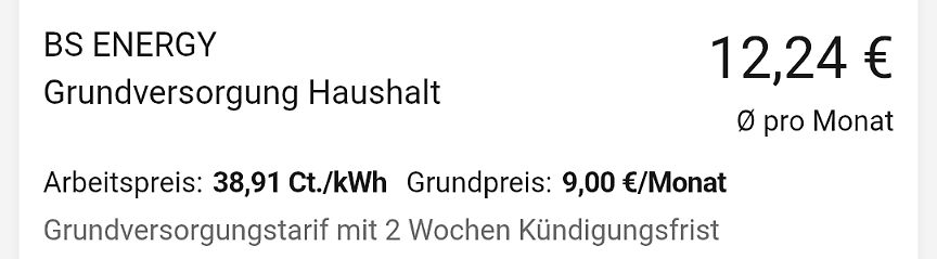 Stromtarif Übersicht BS ENERGY