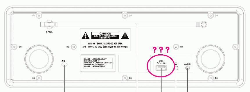 Technische Zeichnung der Rückseite eines elektronischen Geräts