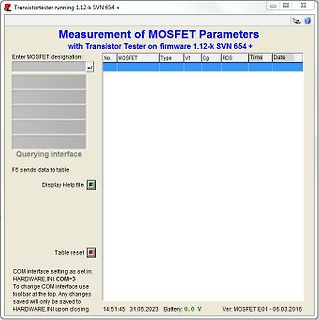 Softwareoberfläche zur Messung von MOSFET-Parametern