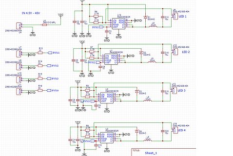 Schaltplan mit vier PWM-Leistungsreglern und LEDs