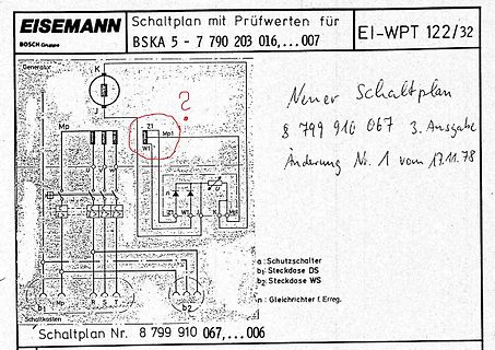 Schaltplan mit handschriftlichen Ergänzungen