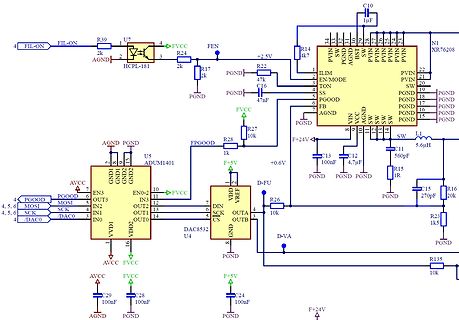 Schaltplan einer Leistungsstufe mit Optokoppler und PWM-Controller