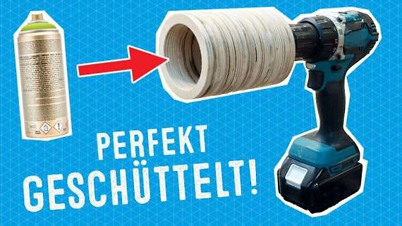 Sprühdose und Bohrmaschine mit Rohr zur Mischung