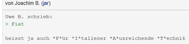 Textausschnitt aus einem Internetforum
