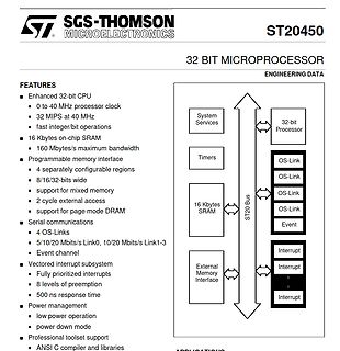 Datenblatt Ausschnitt ST20450 32-Bit Mikroprozessor