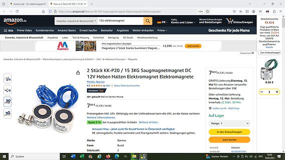 Amazon Produktseite für Elektromagnete
