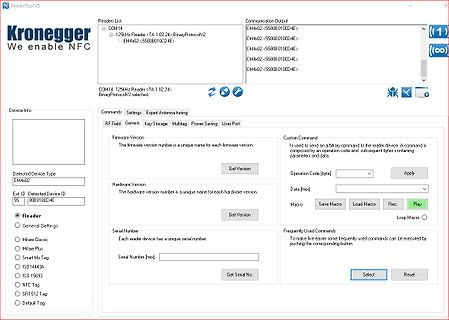 Softwareoberfläche eines NFC-Readers