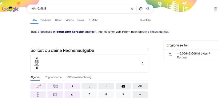 Google-Suchergebnisse für eine mathematische Berechnung