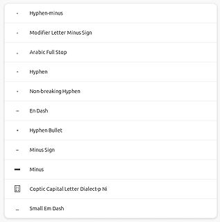 Liste von Sonderzeichen und Bindestrichen