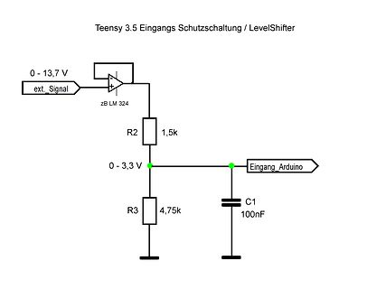 Schaltplan einer Eingangs-Schutzschaltung und eines LevelShifters