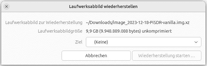 Dialogfenster zur Wiederherstellung eines Laufwerksabbilds