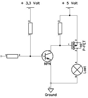 Schaltplan mit NPN-Transistor und P-FET