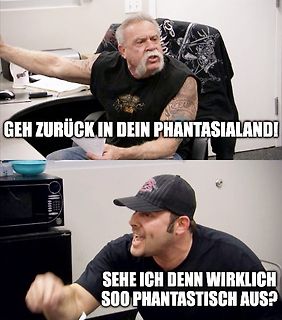 Meme mit zwei Männern und deutschem Text