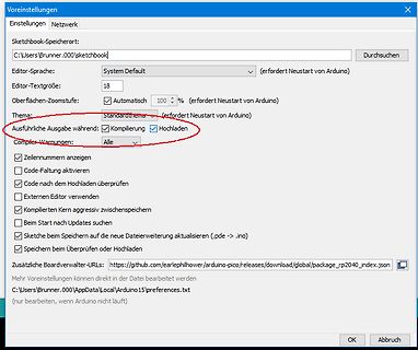 Arduino IDE Voreinstellungen Fenster