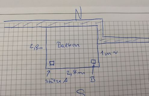 Handgezeichneter Grundriss einer Balkonkonstruktion