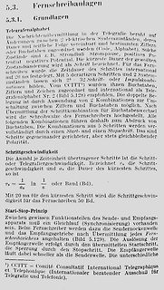 Textseite über Fernschreibanlagen und Telegrafenalphabet