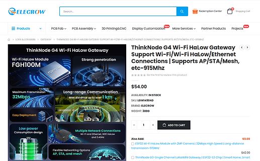 Produktseite eines ThinkNode G4 Wi-Fi HaLow Gateways