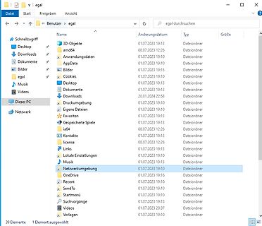 Windows Datei-Explorer Fenster mit Ordnerliste
