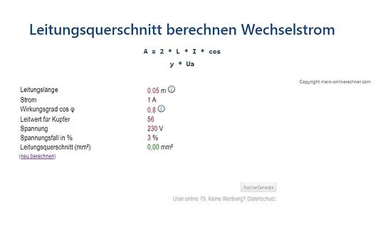 Online-Rechner zur Berechnung des Leitungsquerschnitts bei Wechselstrom