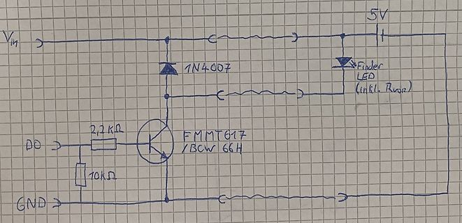 Handgezeichneter Schaltplan mit Transistor und LED