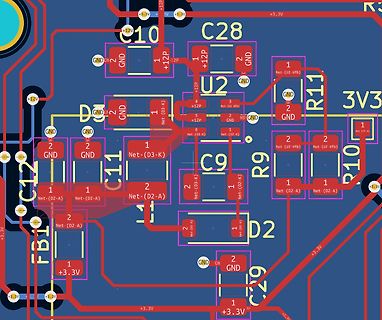 CAD-Ansicht eines Leiterplatten-Layouts