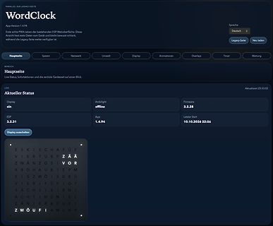 Benutzeroberfläche einer WordClock App