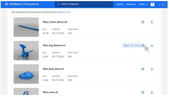 UltiMaker Thingiverse Downloadseite für 3D-Druck-Modelle