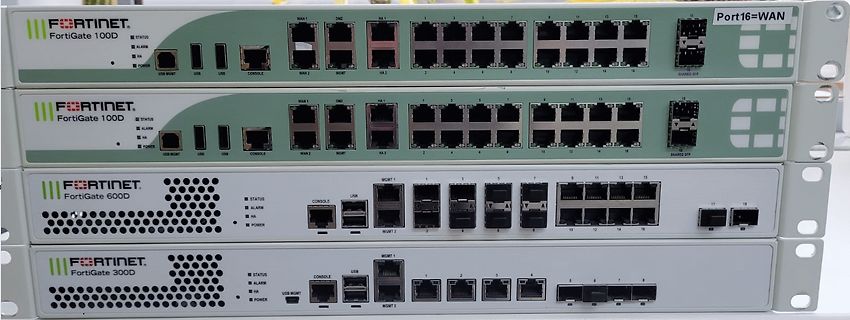 Vier Fortinet FortiGate Firewalls