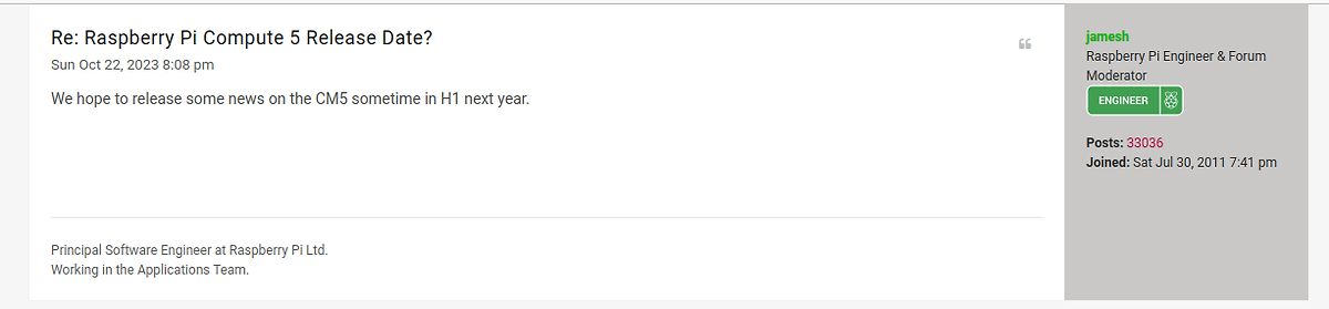 Screenshot eines Forenbeitrags zum Raspberry Pi Compute 5