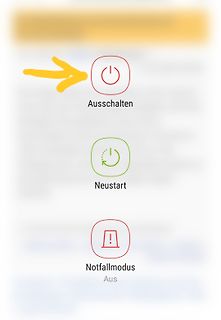 Menüoptionen zum Ausschalten, Neustart und Notfallmodus