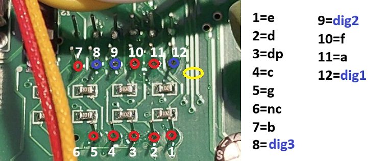 Leiterplatte mit Pinbelegung für 7-Segment-Anzeige
