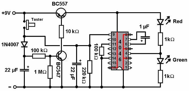 Schaltplan mit Transistoren, IC und LEDs