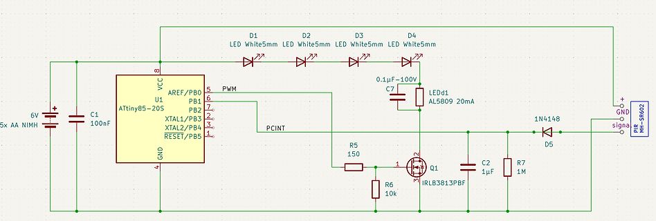 Schaltplan mit ATtiny85 und LED-Anzeige