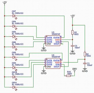 Schaltplan mit WS2814F LED-Treibern und Dioden