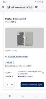 Webshop Produktseite Display- & Schraubenkit iPhone 12 Pro