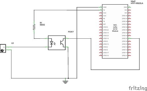 Schaltplan mit PC817 Optokoppler und HTIT-WB32LA Modul