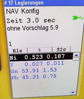 Display einer Materialanalyse von Legierungen