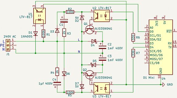 Schaltplan einer optokoppler-basierten Steuerung mit Mikrocontroller