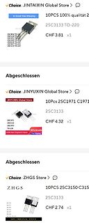 Screenshots von Online-Shop Angeboten für Transistoren