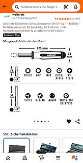 Amazon Produktseite Wolfcraft Sicherheits-Schraubendreher Set