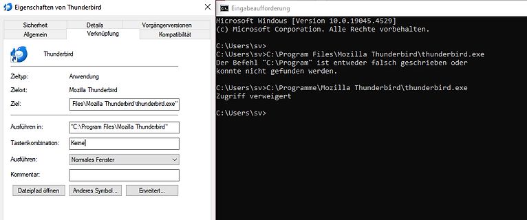 Windows Fehlermeldung beim Start von Thunderbird