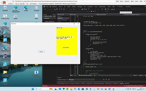 Software-Screenshot mit C-Code und GUI-Fenster