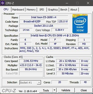 CPU-Z Screenshot Intel Xeon E5-2698 v4