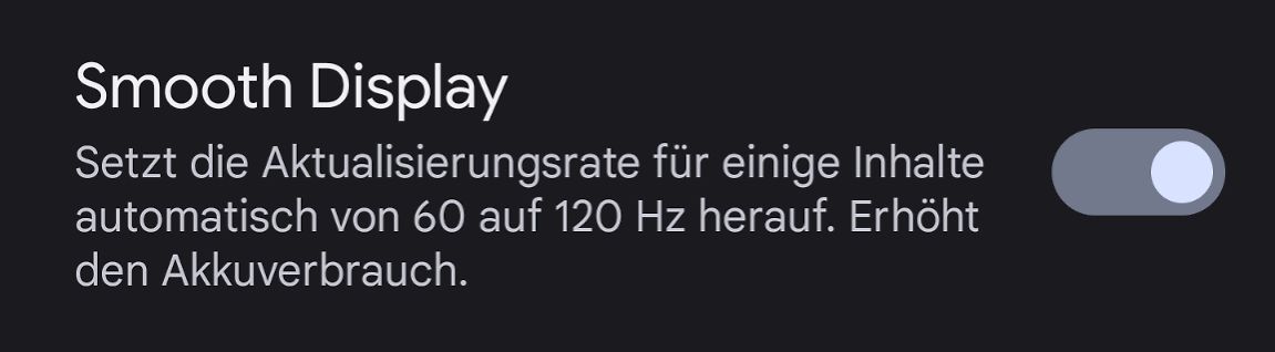 Einstellung für Smooth Display auf einem Smartphone